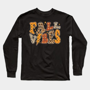 Fall Vibes Groovy Fall Season Retro Leopard Autumn Long Sleeve T-Shirt